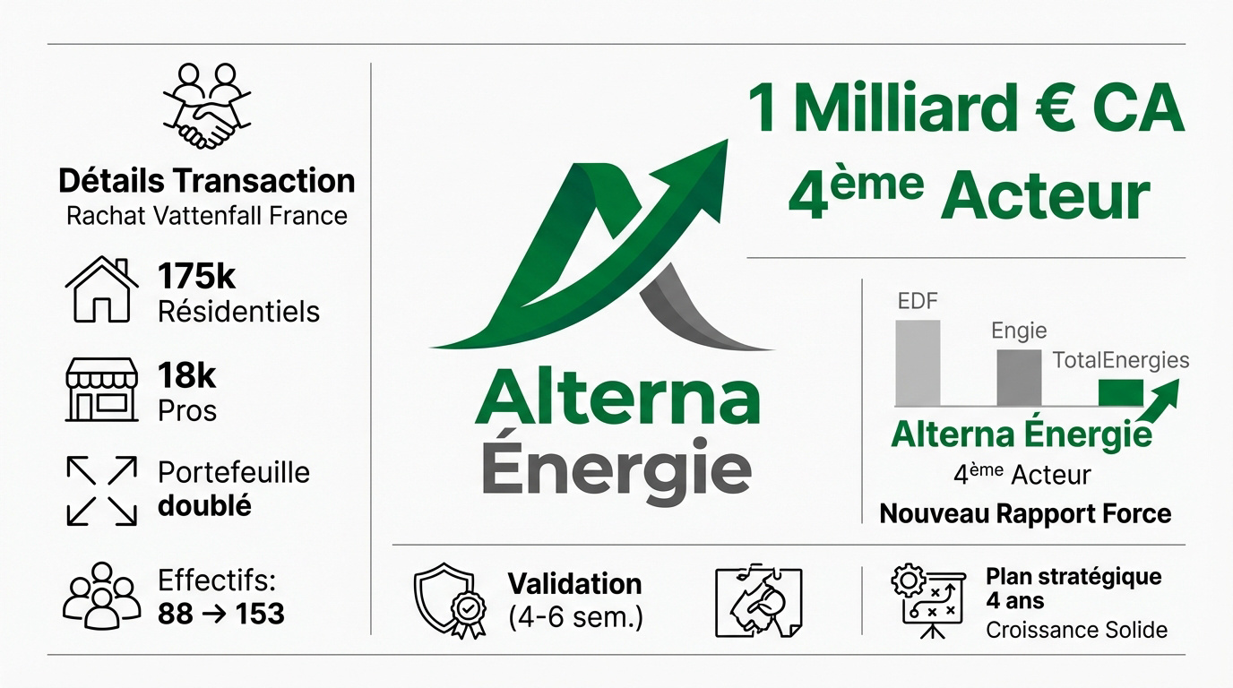 Alterna énergie devient le quatrième fournisseur d'électricité en France après le rachat de Vattenfall
