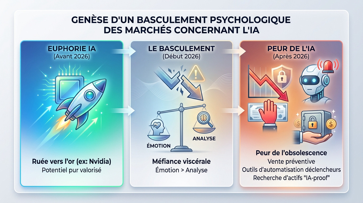 Illustration de la genèse du basculement psychologique des marchés boursiers face à l'IA